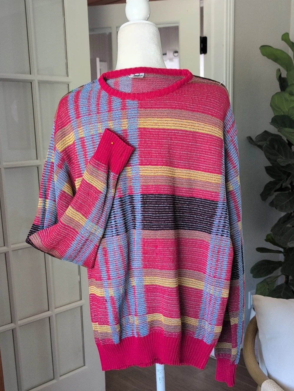 Vintage 90's Derby Men's Multicolor Stripe Plaid Knit Sweater Large